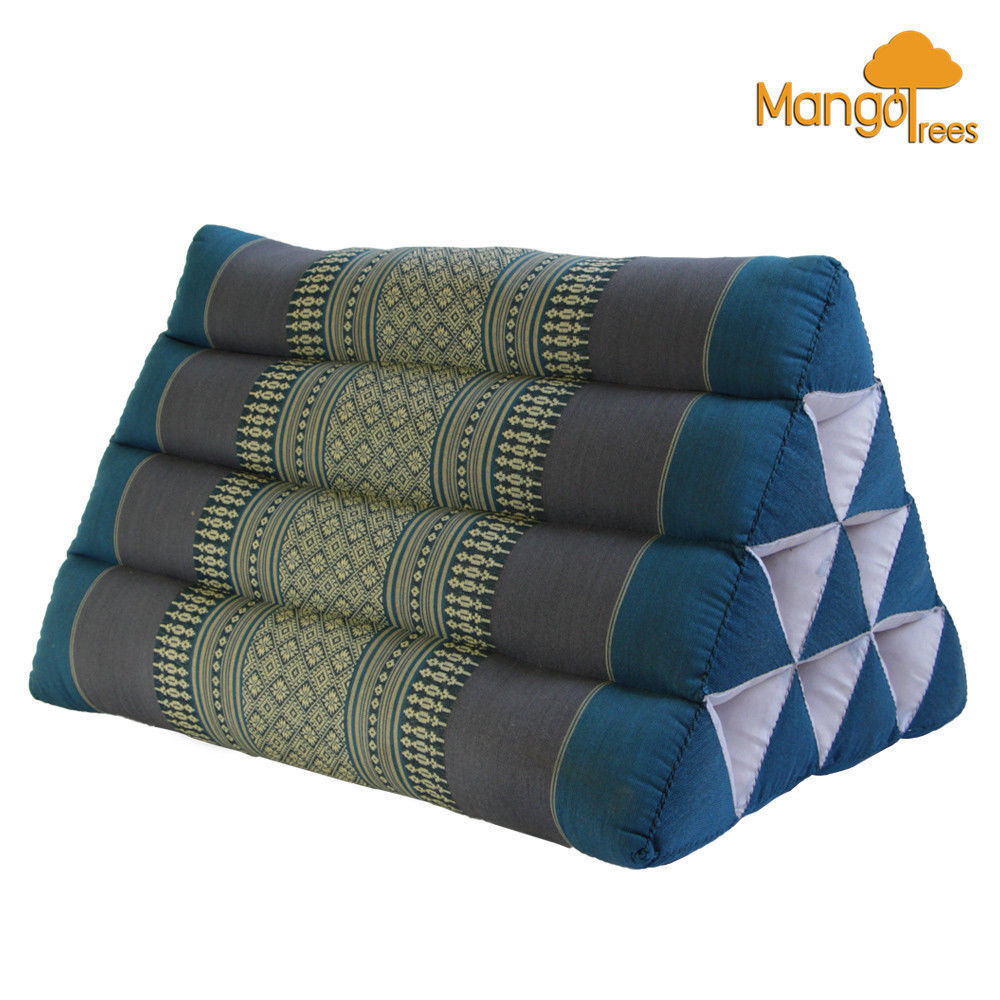 Thai Triangle Pillow Backrest Cushion Kapok Filled Blue Thai Triangle Pillow Backrest Cushion Kapok Filled Blue