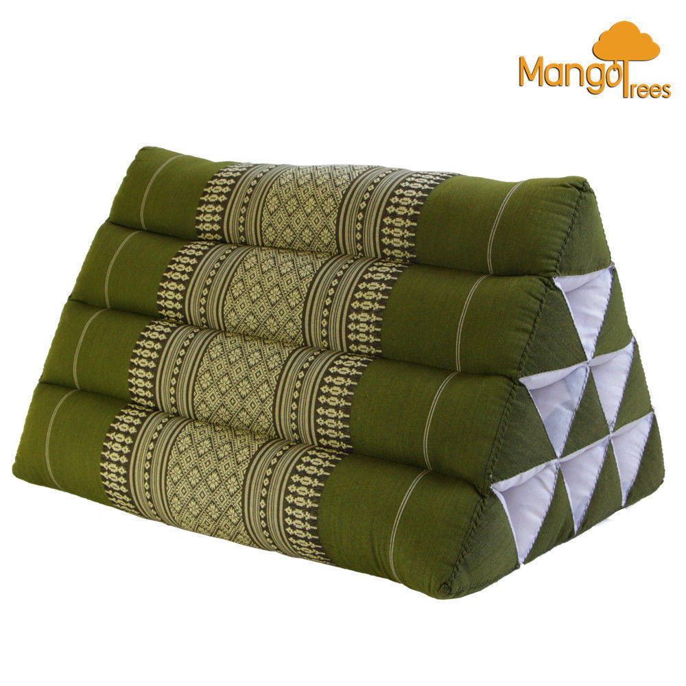 Thai Triangle Pillow Backrest Cushion Kapok Filled Green Thai Triangle Pillow Backrest Cushion Kapok Filled Green
