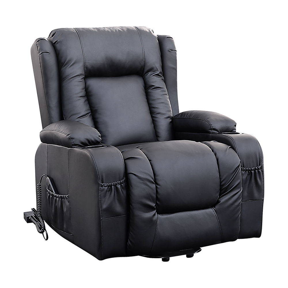 Recliner Chair Electric Massage Chair Lift Heated Leather Lounge Sofa Black Recliner Chair Electric Massage Chair Lift Heated Leather Lounge Sofa Black
