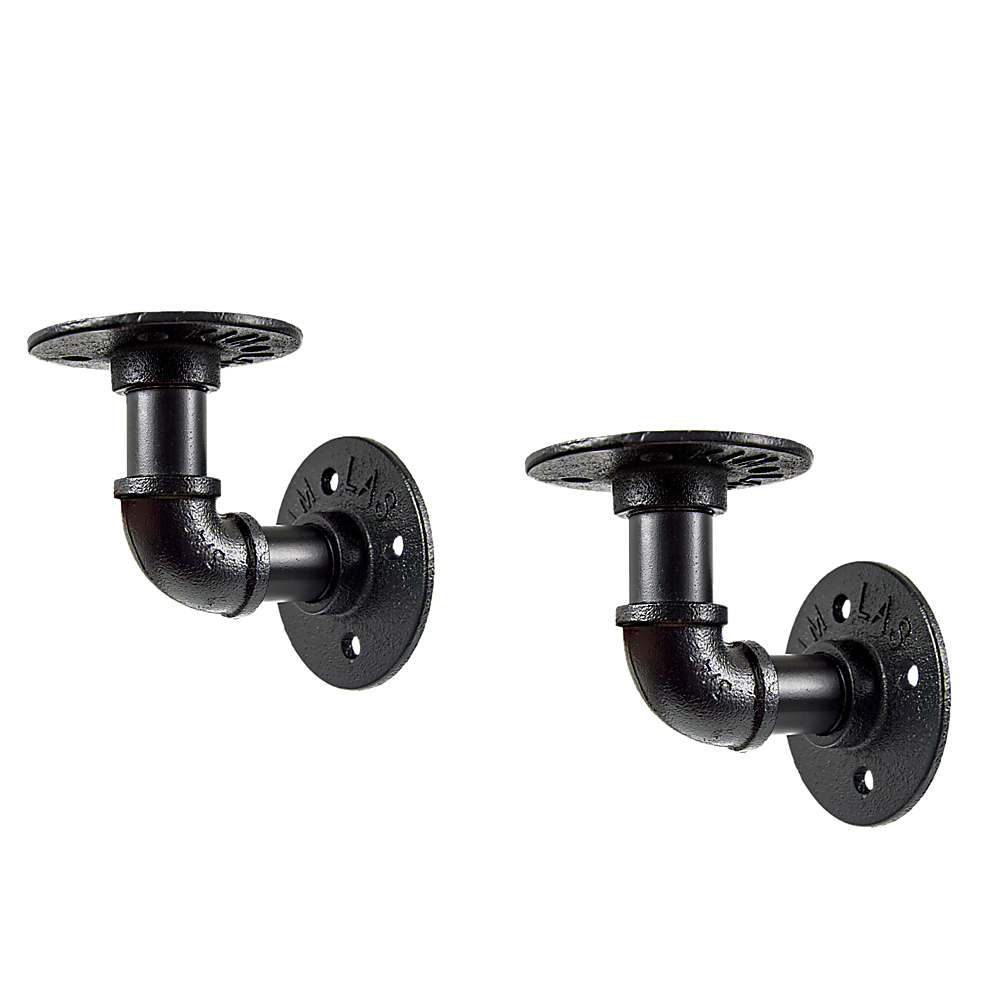 Industrial Black Iron Pipe Bracket Wall Mounted Floating Shelf - Set of 2 Industrial Black Iron Pipe Bracket Wall Mounted Floating Shelf - Set of 2