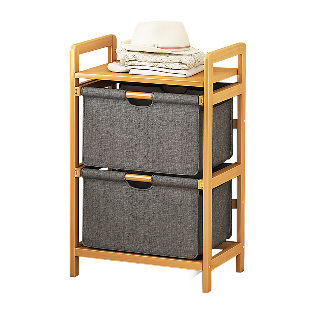 Bamboo Shelf with Storage Hamper - Wooden Bamboo Removable Bags Bamboo Shelf with Storage Hamper - Wooden Bamboo Removable Bags