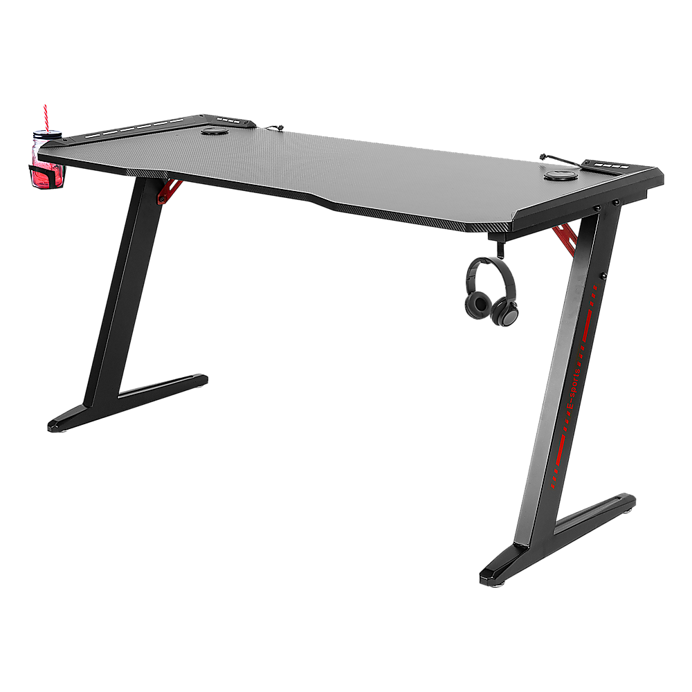 LED Gaming Desk Computer Table with Cup Holder Headphone Hook Cable Hole LED Gaming Desk Computer Table with Cup Holder Headphone Hook Cable Hole