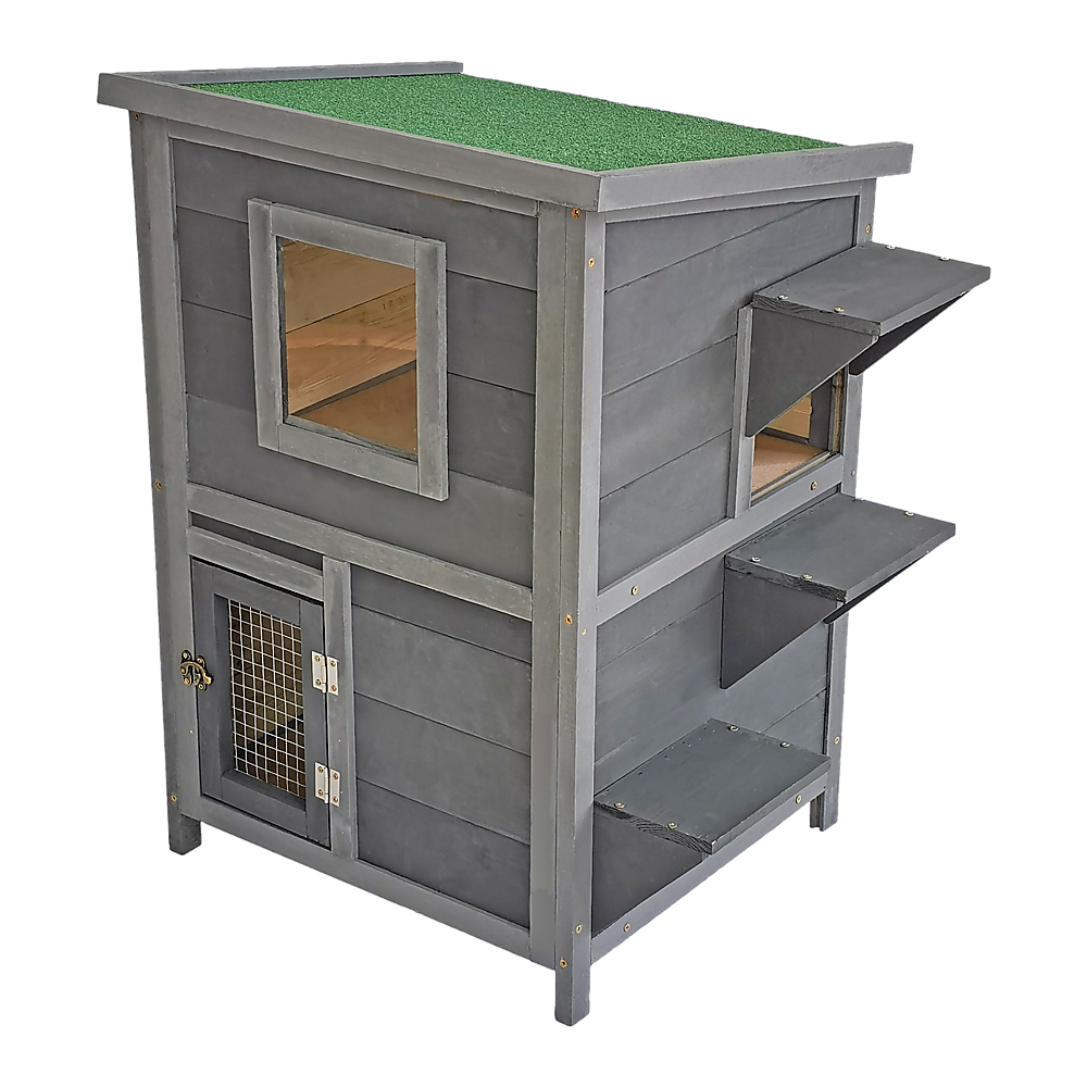 Cat House Weatherproof 2-Story Indoor Outdoor Wooden Shelter Bitumen Roof Cat House Weatherproof 2-Story Indoor Outdoor Wooden Shelter Bitumen Roof