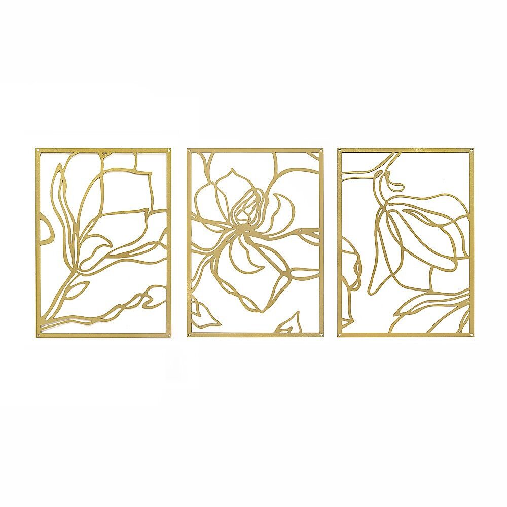 3 Piece Gold Flower Metal Wall Decor Abstract Floral Aesthetic Set of 3 3 Piece Gold Flower Metal Wall Decor Abstract Floral Aesthetic Set of 3