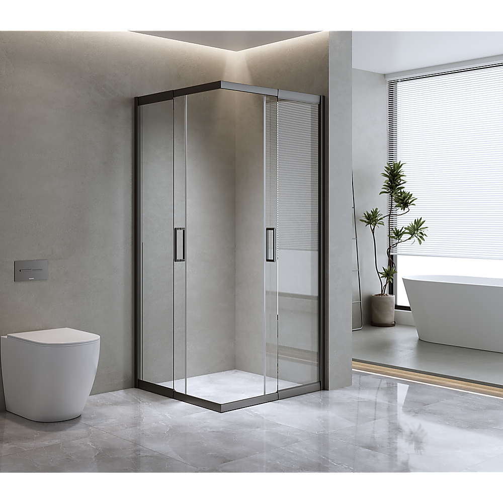Adjustable 900x900mm Double Sliding Door Glass Shower Screen in Black Adjustable 900x900mm Double Sliding Door Glass Shower Screen in Black