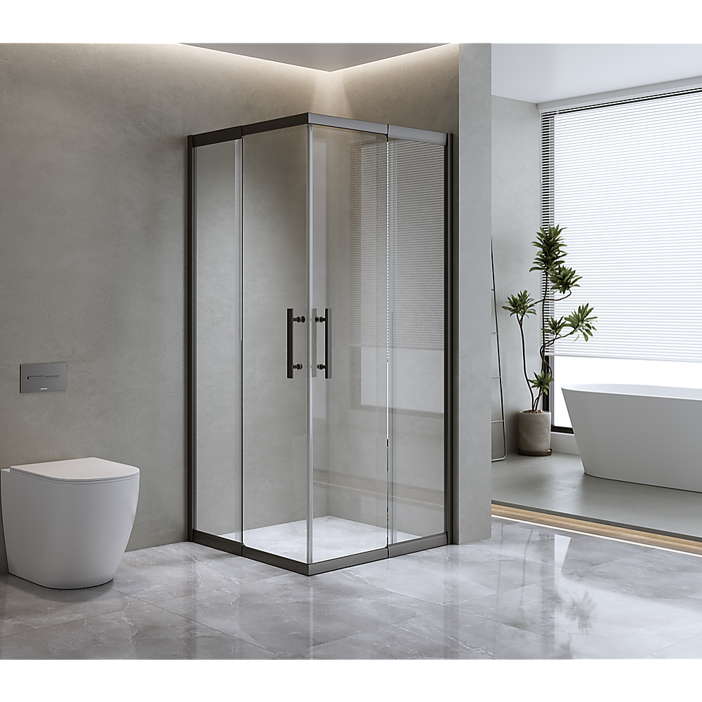 Adjustable 1000x1000mm Double Sliding Door Glass Shower Screen in Black Adjustable 1000x1000mm Double Sliding Door Glass Shower Screen in Black