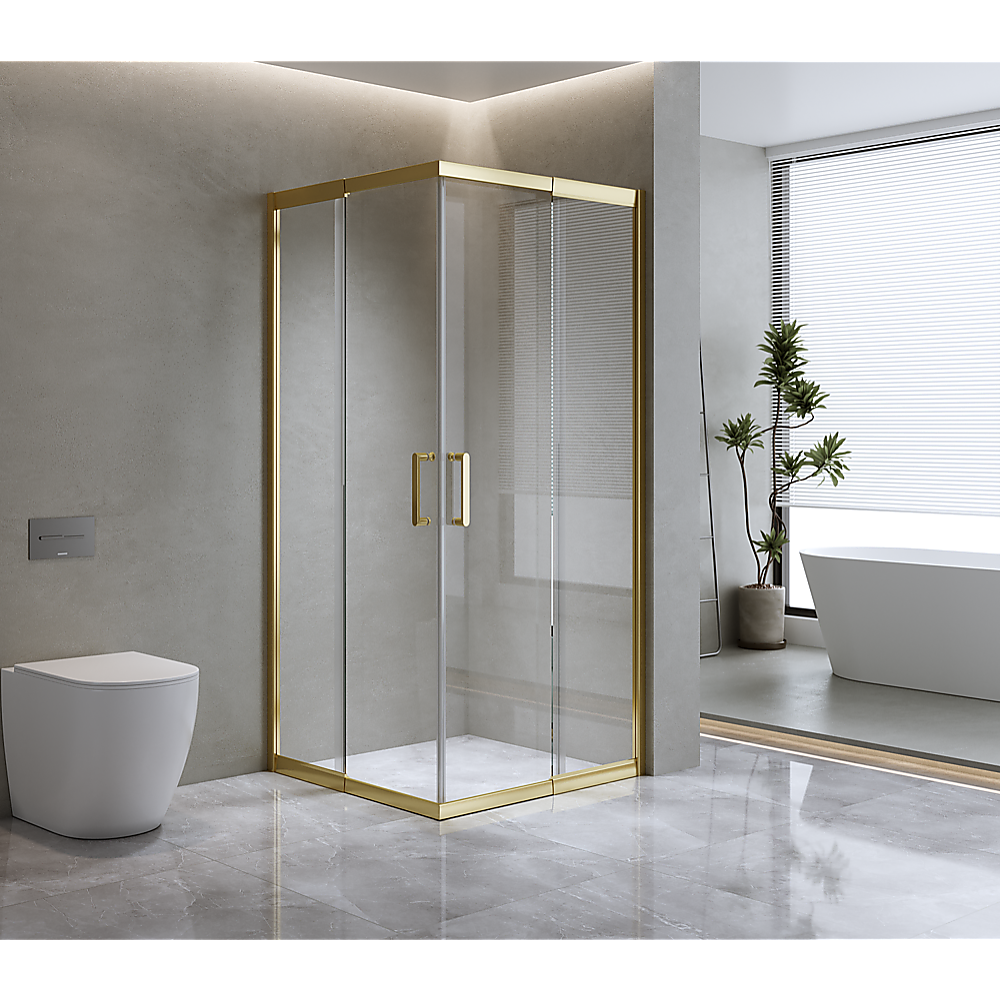 Adjustable 1000x1000mm Double Sliding Door Glass Shower Screen in Gold Adjustable 1000x1000mm Double Sliding Door Glass Shower Screen in Gold