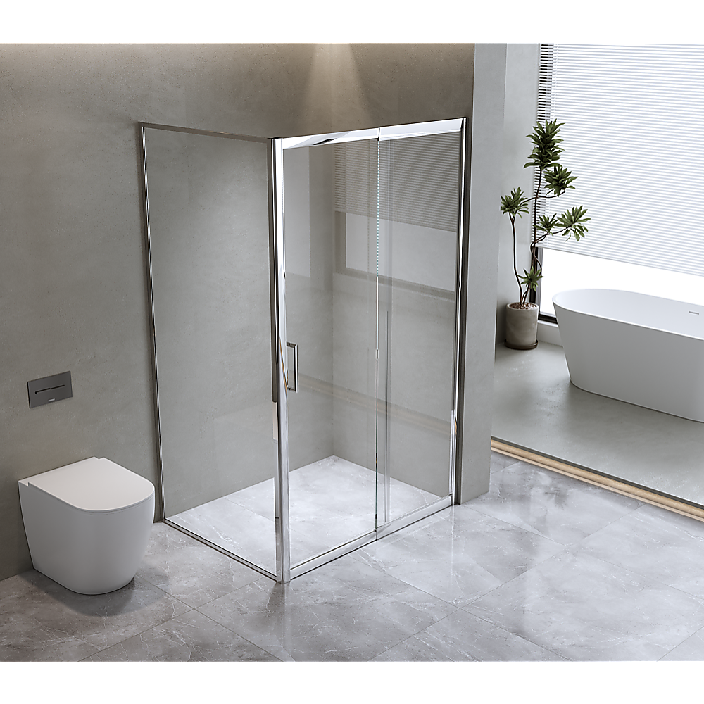 Adjustable 1500x800mm Single Door Corner Sliding Glass Shower Screen in Chrome Adjustable 1500x800mm Single Door Corner Sliding Glass Shower Screen in Chrome
