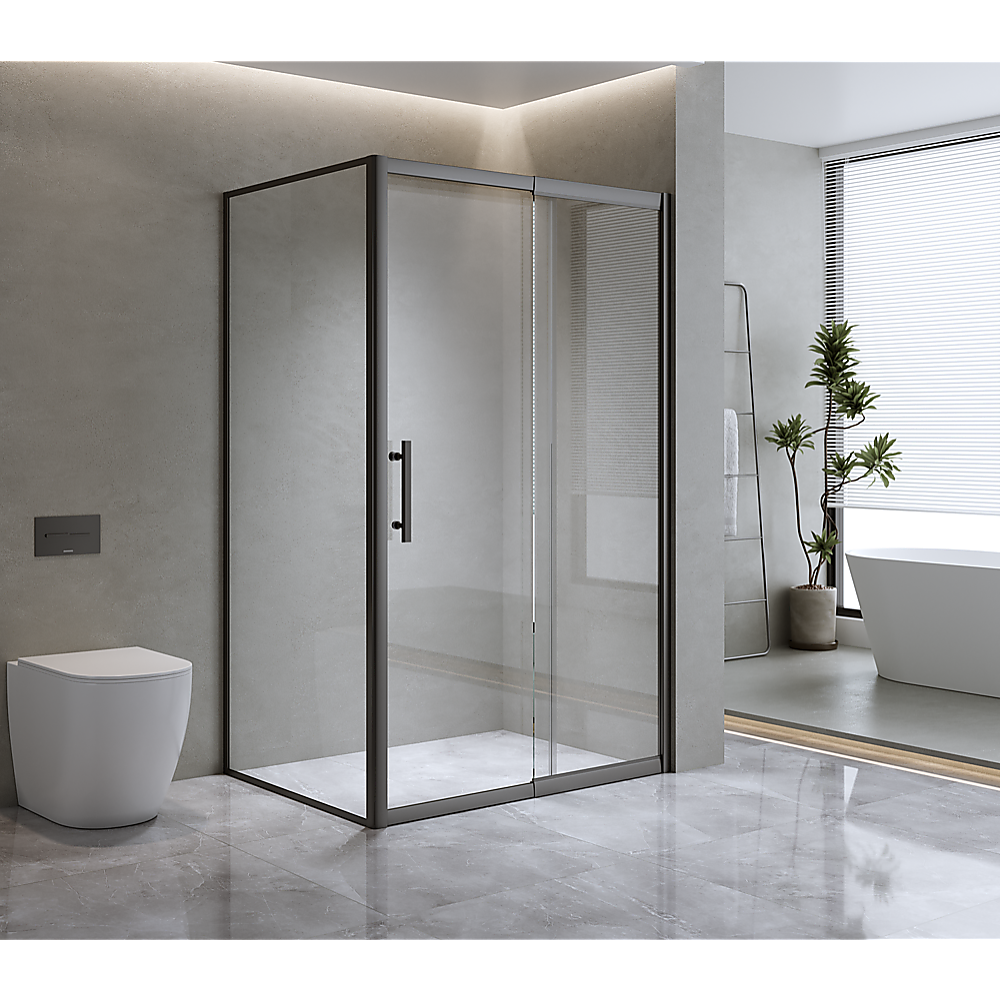 Adjustable 1300x800mm Single Door Corner Sliding Glass Shower Screen in Black Adjustable 1300x800mm Single Door Corner Sliding Glass Shower Screen in Black