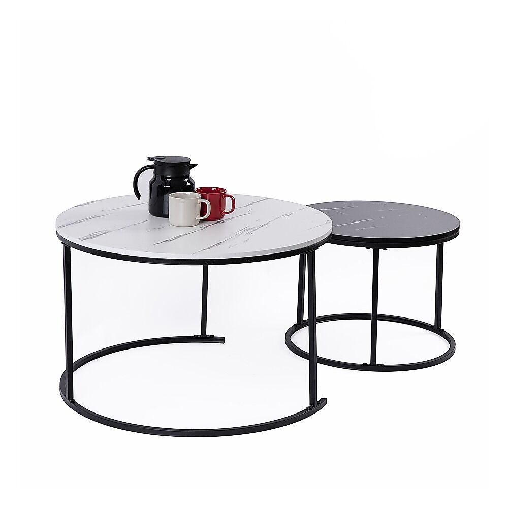 Set of 2 Coffee Table Round Marble Nesting Side End Table Furniture Set of 2 Coffee Table Round Marble Nesting Side End Table Furniture