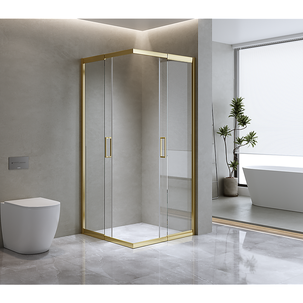 Adjustable 900x900mm Double Sliding Door Glass Shower Screen in Gold Adjustable 900x900mm Double Sliding Door Glass Shower Screen in Gold