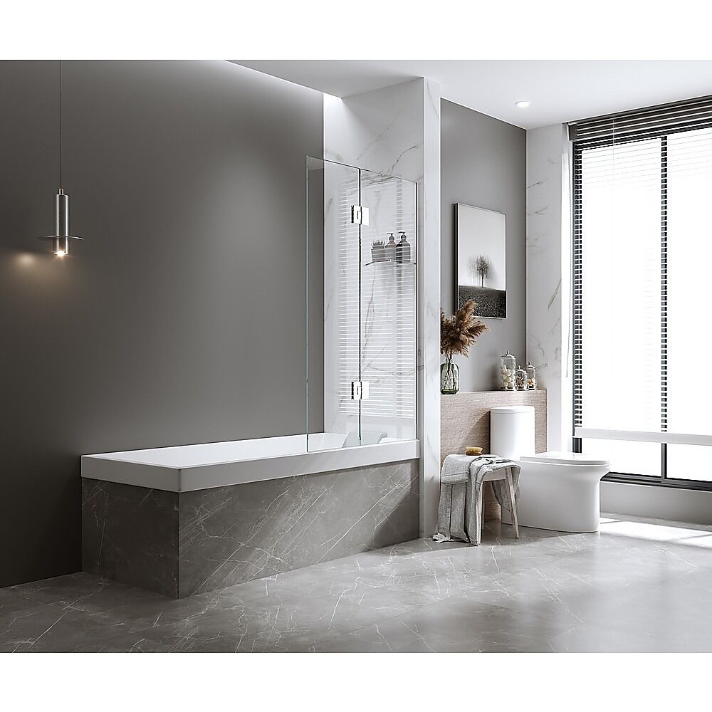 90cm Frameless Glass Bath Screen with Channel and Stainless Steel Hinges- Gold 90cm Frameless Glass Bath Screen with Channel and Stainless Steel Hinges- Gold