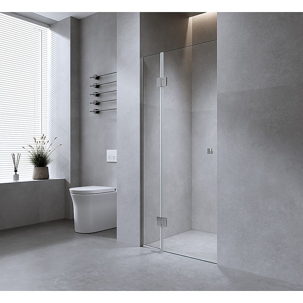 100cm Wall to Wall Frameless Shower Screen with Black Channel and SS Hinges , Square Knob Handle 100cm Wall to Wall Frameless Shower Screen with Black Channel and SS Hinges , Square Knob Handle