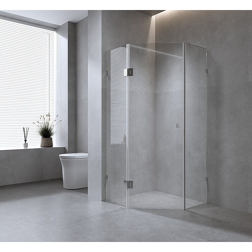 100cm Frameless Diamond Shower Screen with Black Brackets and SS Hinges, Square Knob Handle 100cm Frameless Diamond Shower Screen with Black Brackets and SS Hinges, Square Knob Handle