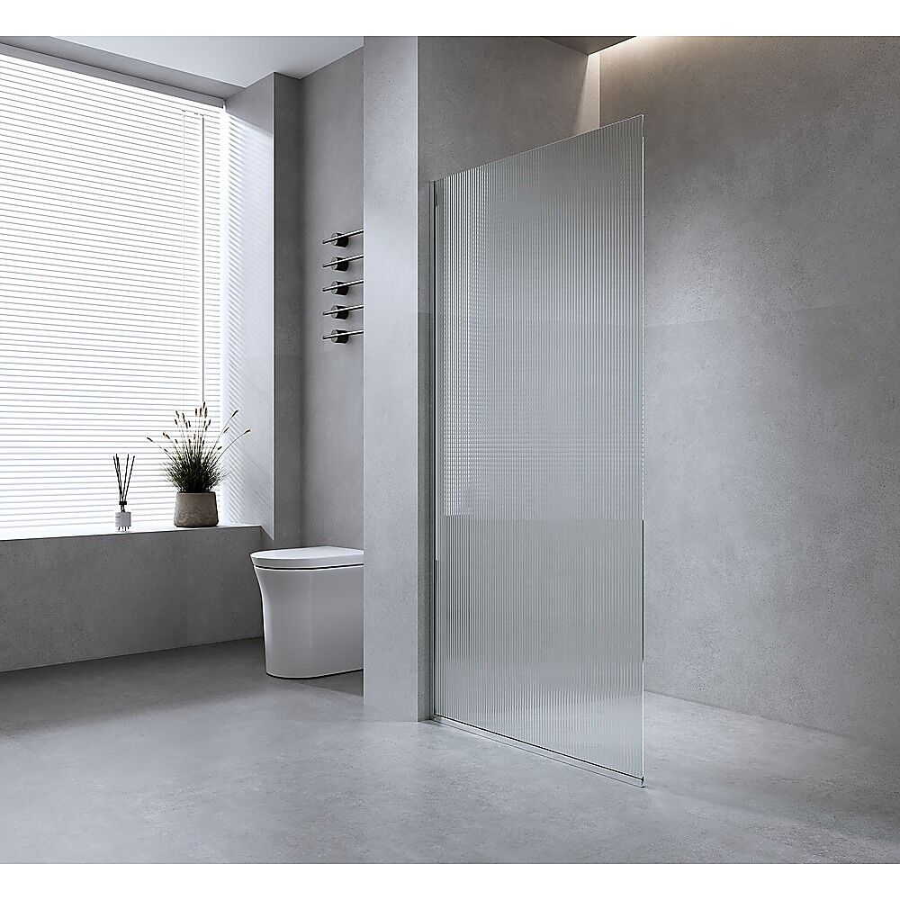 100cm Reeded Single Shower Glass Screen with White Wall & Floor Channel 100cm Reeded Single Shower Glass Screen with White Wall & Floor Channel