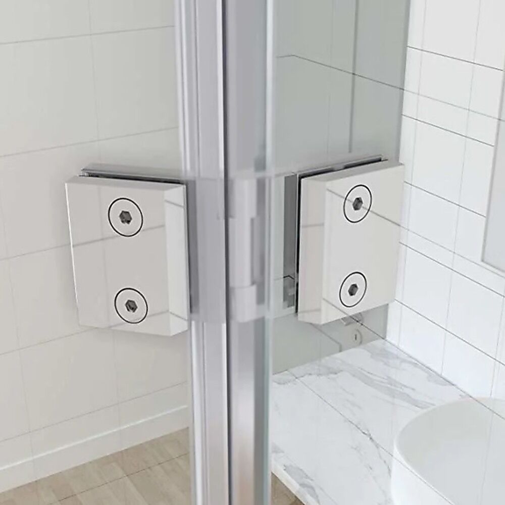 180° Brass Glass-to-Glass Shower Door Hinge in White 180° Brass Glass-to-Glass Shower Door Hinge in White