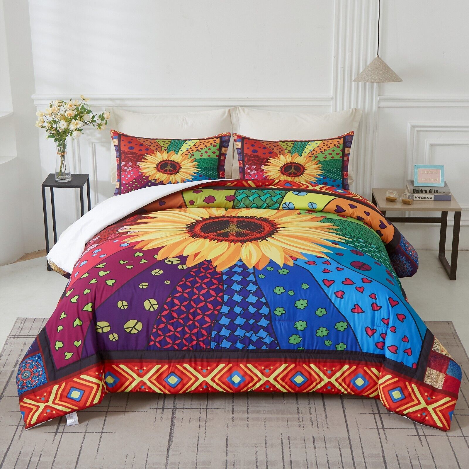 Floral Sunflower Comforter Set, King Size, Quilted Bedding with Pillowcases Floral Sunflower Comforter Set, King Size, Quilted Bedding with Pillowcases