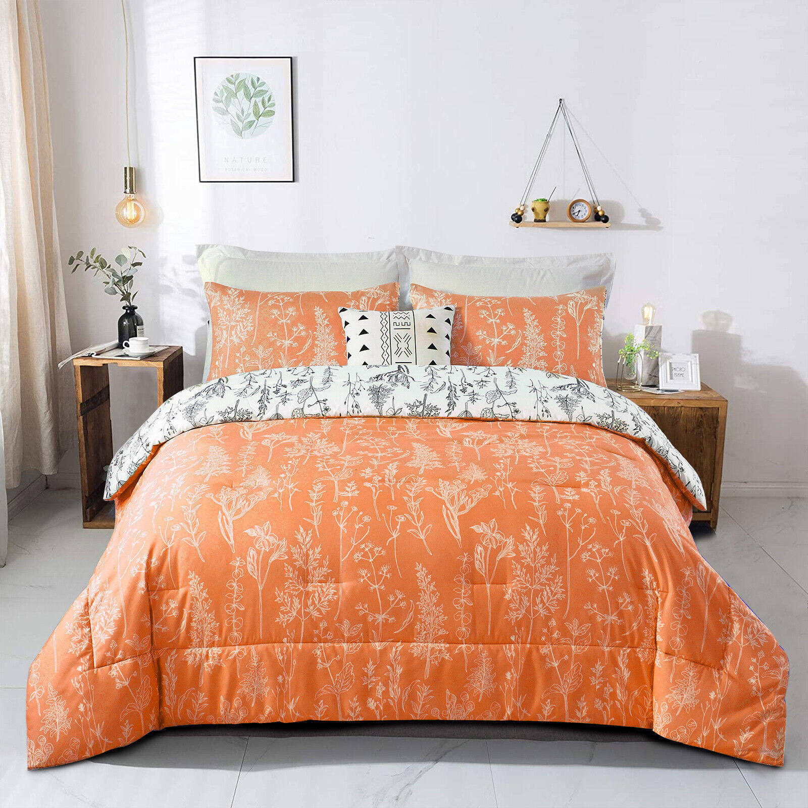 Floral Comforter Set, Queen Size, Reversible Quilted Bedding with Pillowcases Floral Comforter Set, Queen Size, Reversible Quilted Bedding with Pillowcases