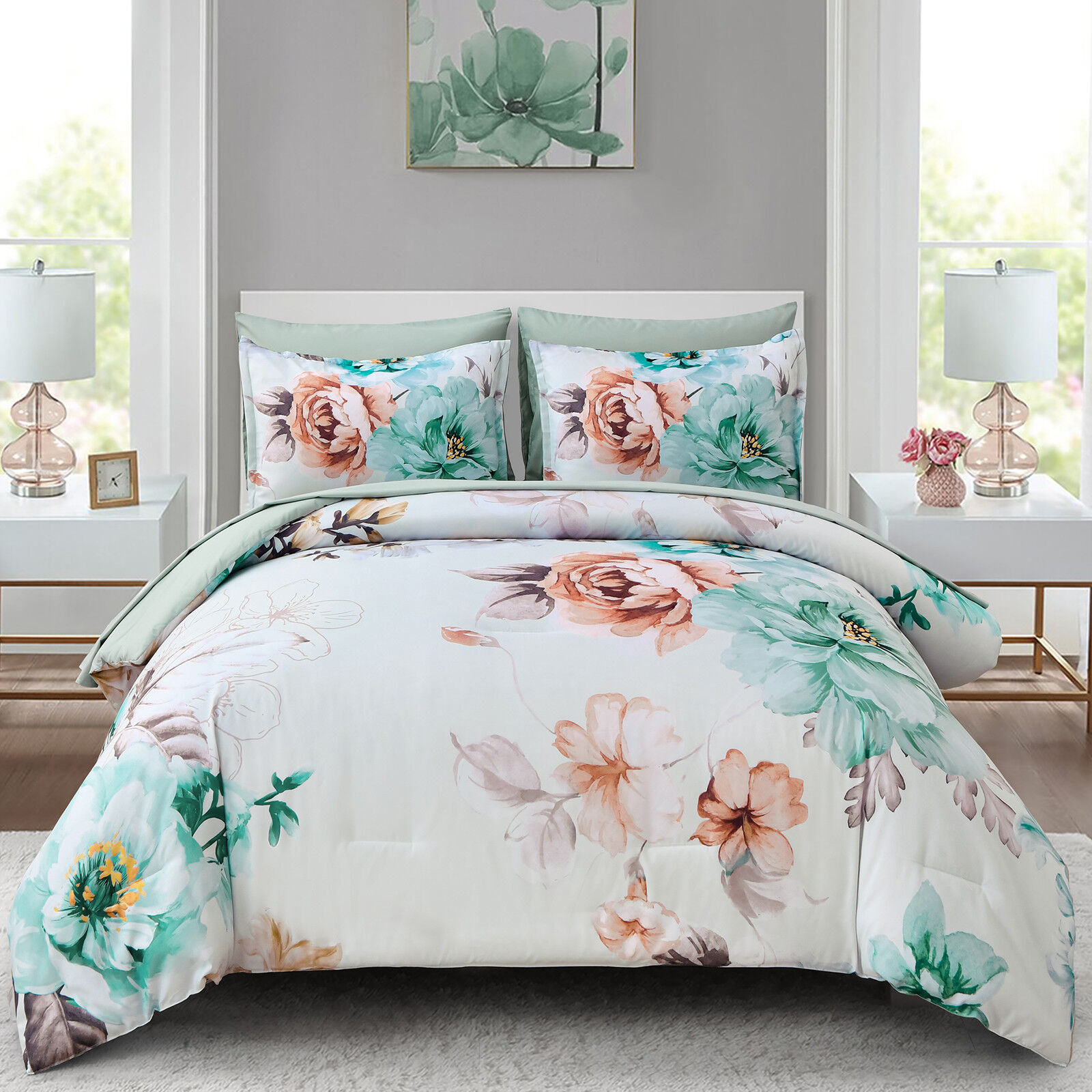 Warm Floral Comforter Set, King Size, Cozy Quilted Bedding with Pillowcases Warm Floral Comforter Set, King Size, Cozy Quilted Bedding with Pillowcases