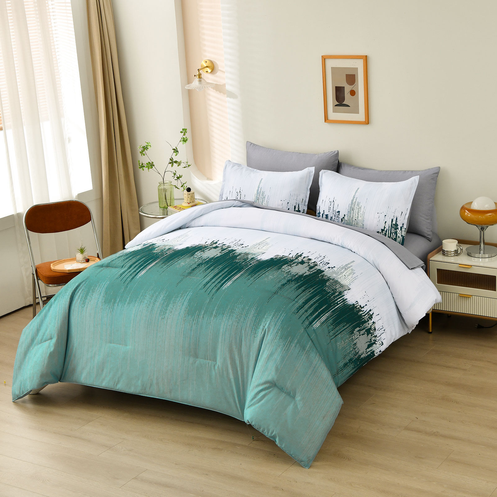Floral Stripes Comforter Set, King Size, Plush 3-Piece Bedding with Pillowcases Floral Stripes Comforter Set, King Size, Plush 3-Piece Bedding with Pillowcases