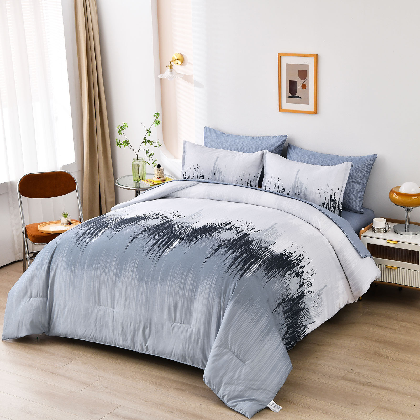Floral Stripes Comforter Set, King Size, Warm 3-Piece Bedding with Pillowcases Floral Stripes Comforter Set, King Size, Warm 3-Piece Bedding with Pillowcases