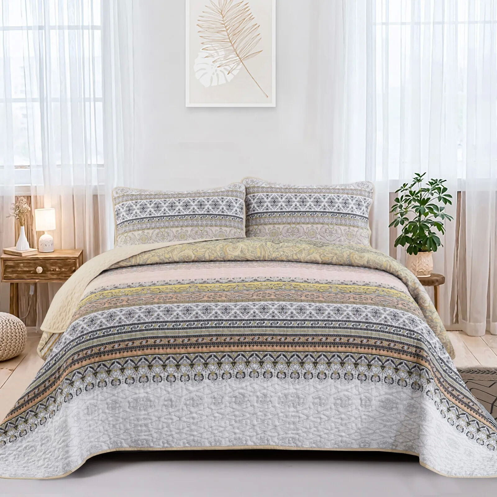 Crafted Quilted Bedspread and Pillowcases Set: A Testament to Skilled Craftsmanship - Queen size Crafted Quilted Bedspread and Pillowcases Set: A Testament to Skilled Craftsmanship - Queen size