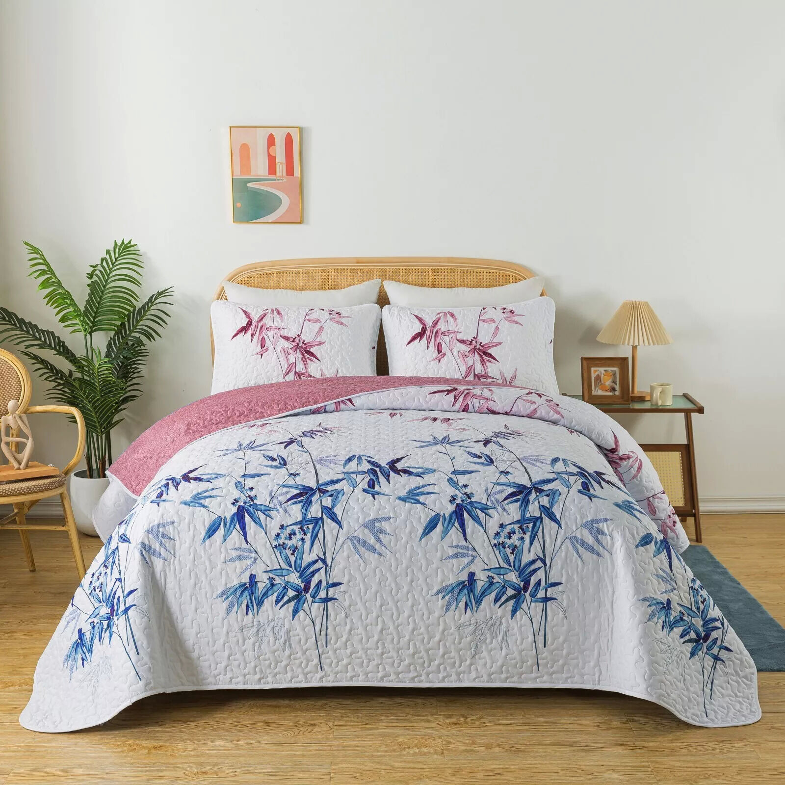 Floral Quilted bedspread and pillowcovers set: Embrace Nature Indoors - Queen size Floral Quilted bedspread and pillowcovers set: Embrace Nature Indoors - Queen size