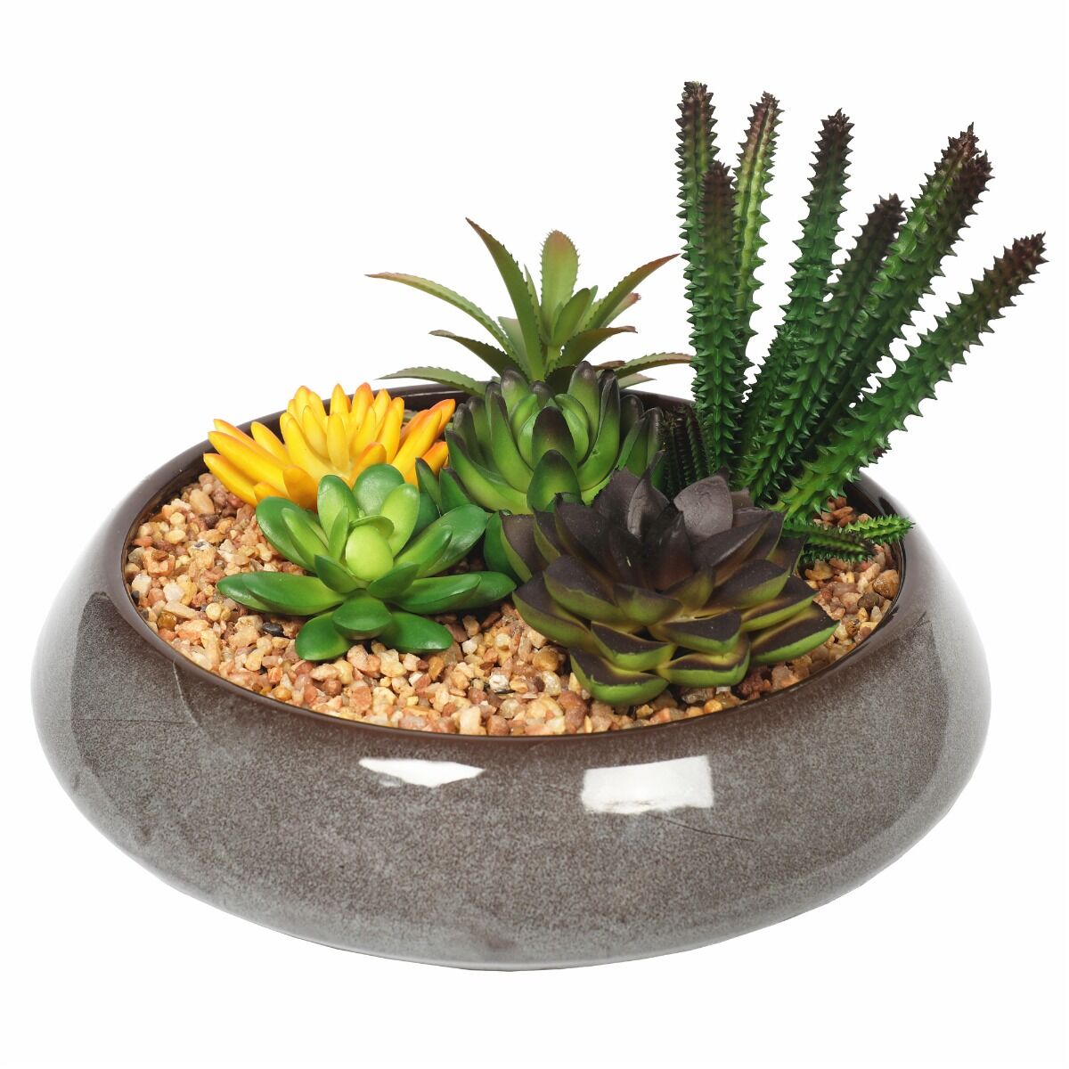 Potted Artificial Succulents with Round Decorative Bowl 19cm Potted Artificial Succulents with Round Decorative Bowl 19cm