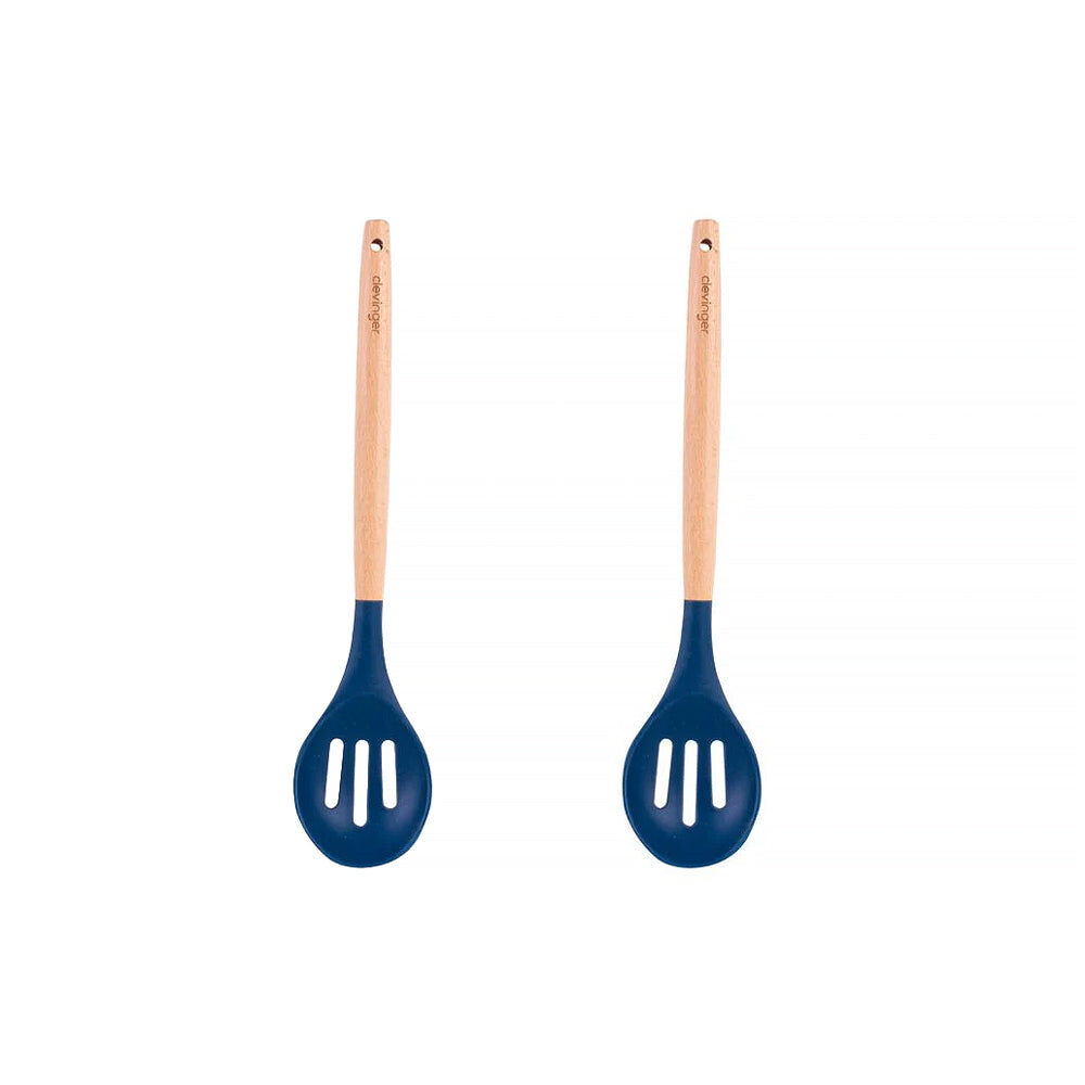 2pcs Beechwood & silicone slotted spoon navy 2pcs Beechwood & silicone slotted spoon navy