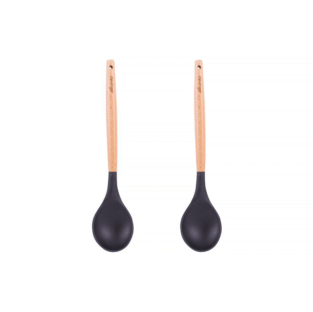 2pcs Beechwood & silicone spoon charcoal 2pcs Beechwood & silicone spoon charcoal