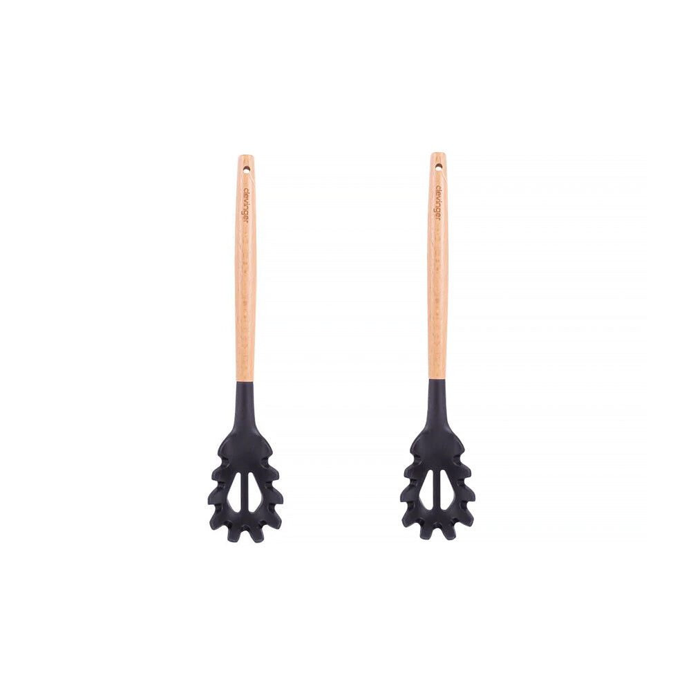 2pcs Beechwood & silicone pasta spoon charcoal 2pcs Beechwood & silicone pasta spoon charcoal