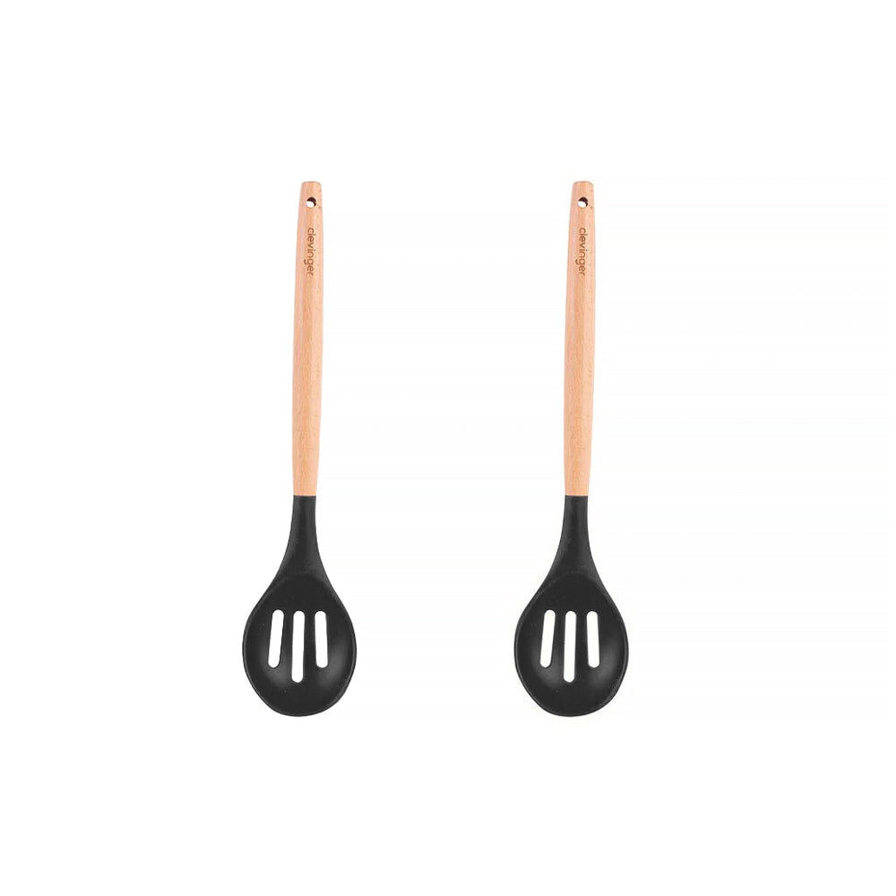 2pcs Beechwood & silicone slotted spoon charcoal 2pcs Beechwood & silicone slotted spoon charcoal