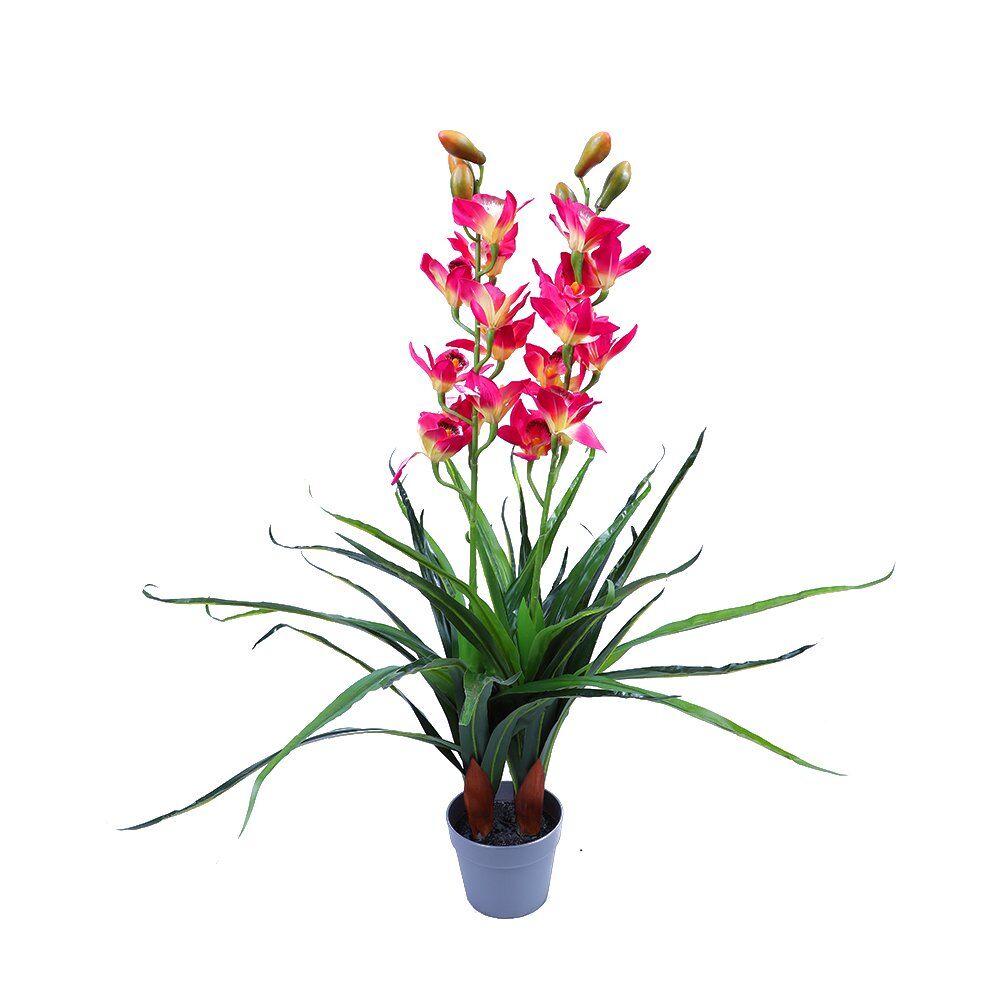 100cm Faux Artificial Home Decor Potted Cymbidium-Red/White - White 100cm Faux Artificial Home Decor Potted Cymbidium-Red/White - White