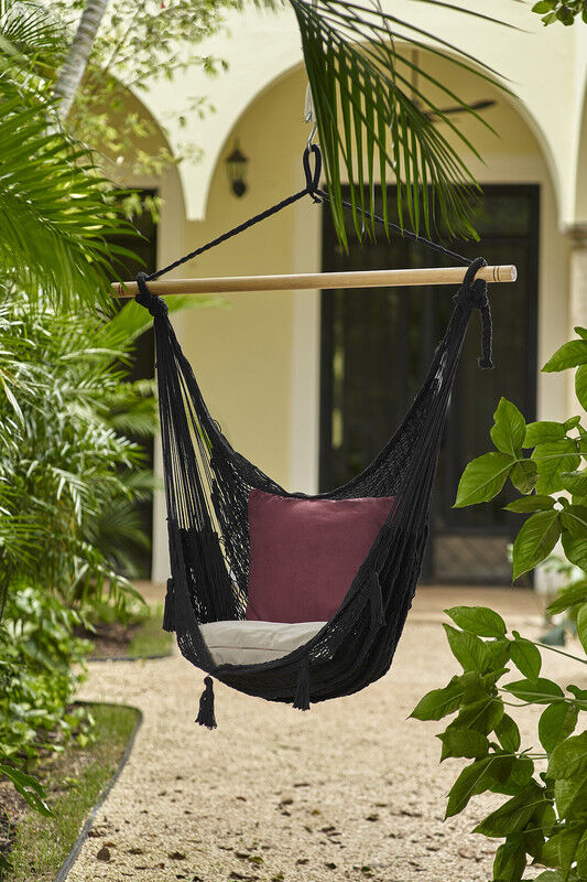 Mayan Legacy Extra Large Outdoor Cotton Mexican Hammock Chair in Black Colour Mayan Legacy Extra Large Outdoor Cotton Mexican Hammock Chair in Black Colour