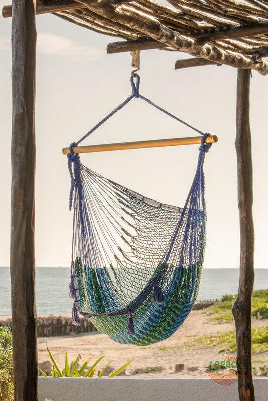 Mayan Legacy Extra Large Outdoor Cotton Mexican Hammock Chair in Caribe Colour Mayan Legacy Extra Large Outdoor Cotton Mexican Hammock Chair in Caribe Colour