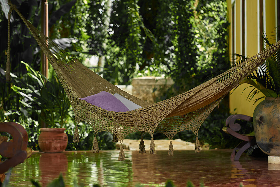 Outdoor undercover cotton Mayan Legacy hammock with hand crocheted tassels King Size Cedar Outdoor undercover cotton Mayan Legacy hammock with hand crocheted tassels King Size Cedar