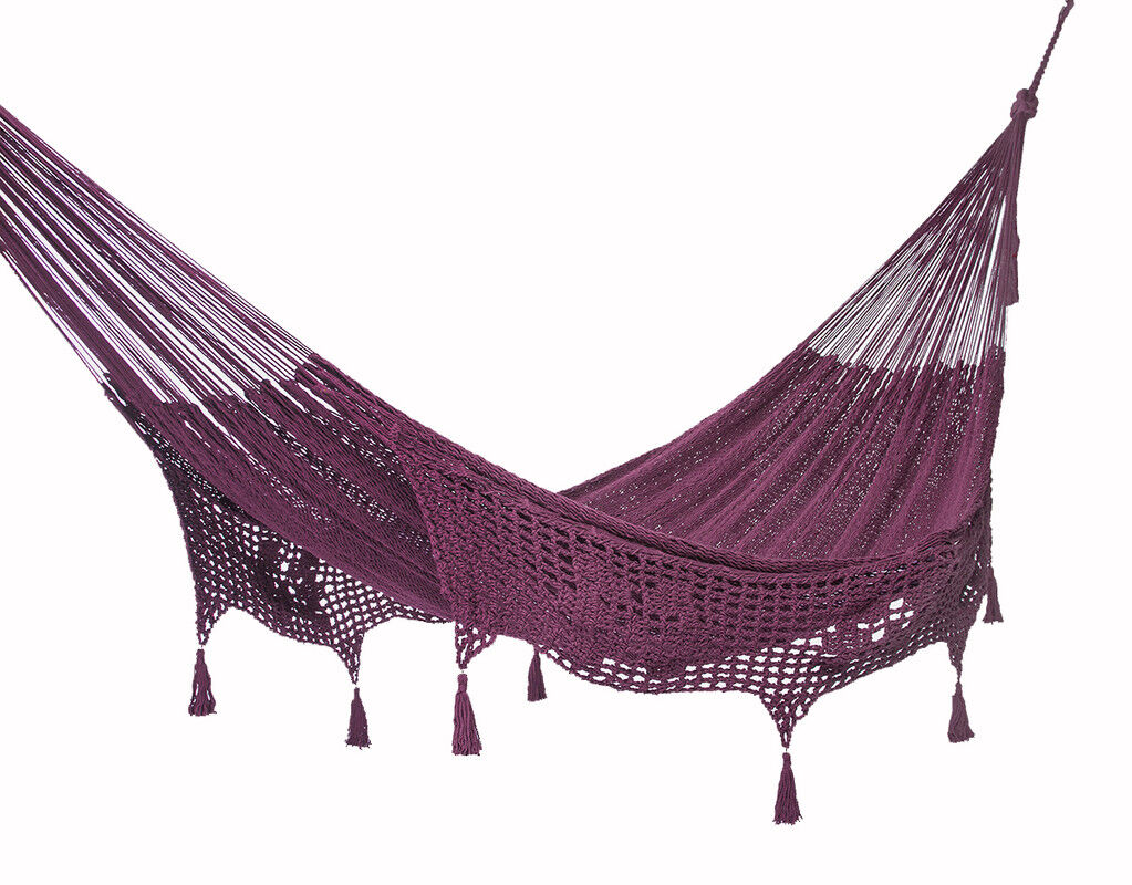 Outdoor undercover cotton Mayan Legacy hammock with hand crocheted tassels Queen Size Maroon Outdoor undercover cotton Mayan Legacy hammock with hand crocheted tassels Queen Size Maroon