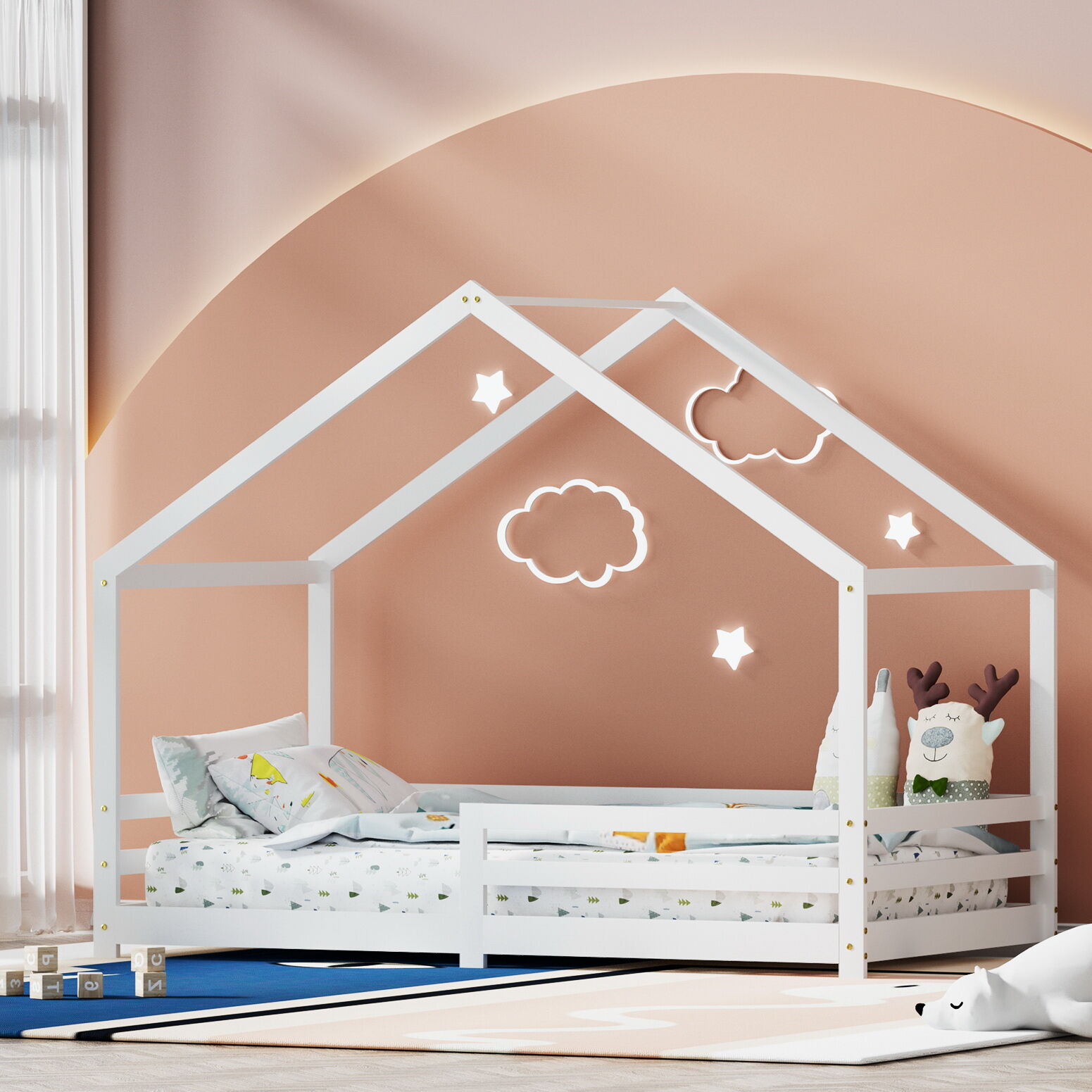 Artiss Bed Frame Wooden Kids Single House Frame White AMOS Artiss Bed Frame Wooden Kids Single House Frame White AMOS