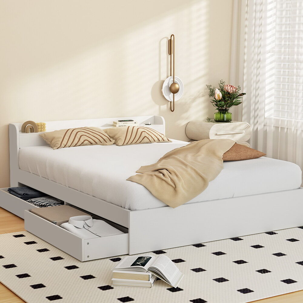 Artiss Bed Frame Double Size Mattress Base wtih Charging Ports 2 Storage Drawers Artiss Bed Frame Double Size Mattress Base wtih Charging Ports 2 Storage Drawers