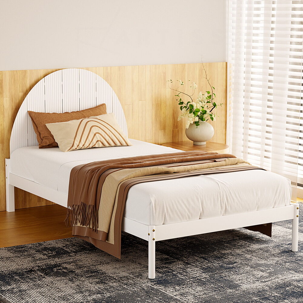Artiss Bed Frame King Single Size Wooden White DALY Artiss Bed Frame King Single Size Wooden White DALY