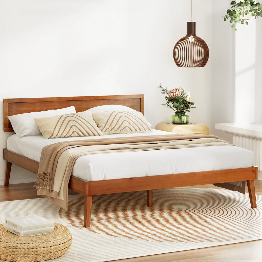 Artiss Bed Frame Queen Size Wooden Bed Base Walnut SPLAY Artiss Bed Frame Queen Size Wooden Bed Base Walnut SPLAY