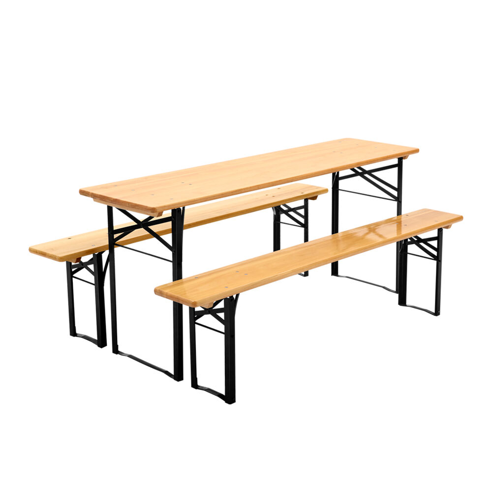 Gardeon Wooden Outdoor Foldable Bench Set - Natural Gardeon Wooden Outdoor Foldable Bench Set - Natural