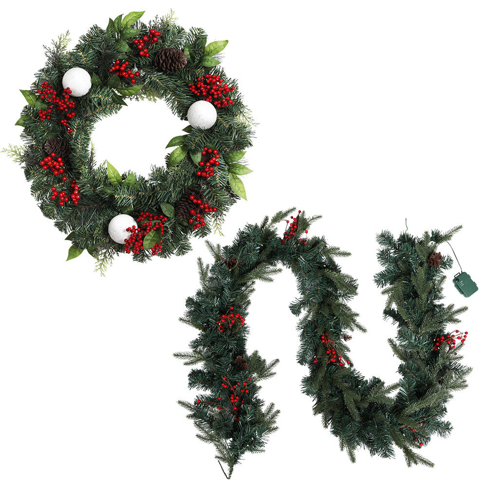 Christmas Garland with Wreath Set LED Lights Xmas Tree Decor Christmas Garland with Wreath Set LED Lights Xmas Tree Decor