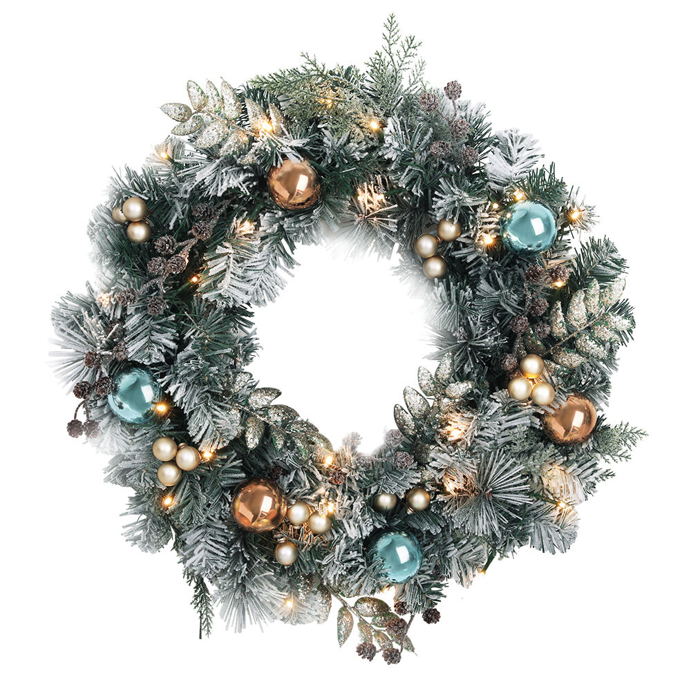 60cm Christmas Wreath with LED Lights Snowy Garland Xmas Decor 60cm Christmas Wreath with LED Lights Snowy Garland Xmas Decor