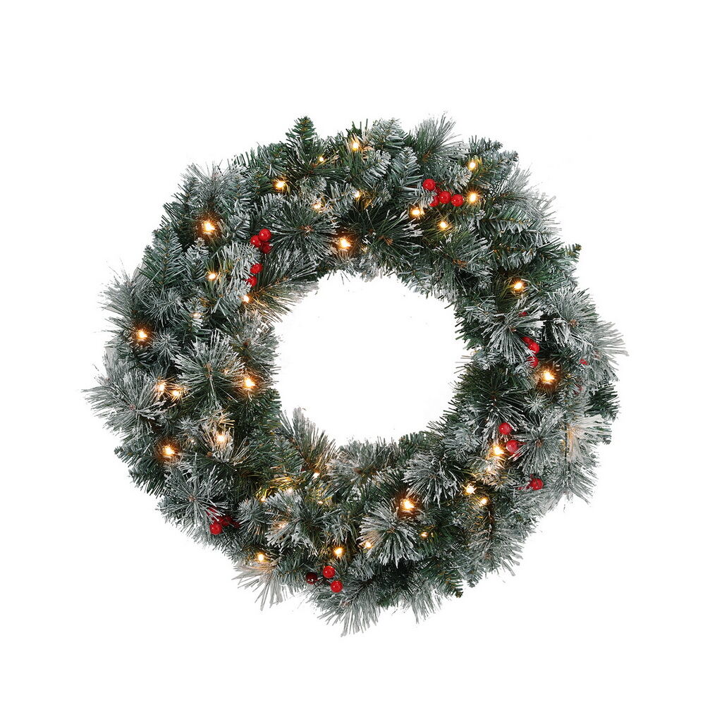 60cm Christmas Wreath LED Lights Snowy Berries Garland Party Decor 60cm Christmas Wreath LED Lights Snowy Berries Garland Party Decor