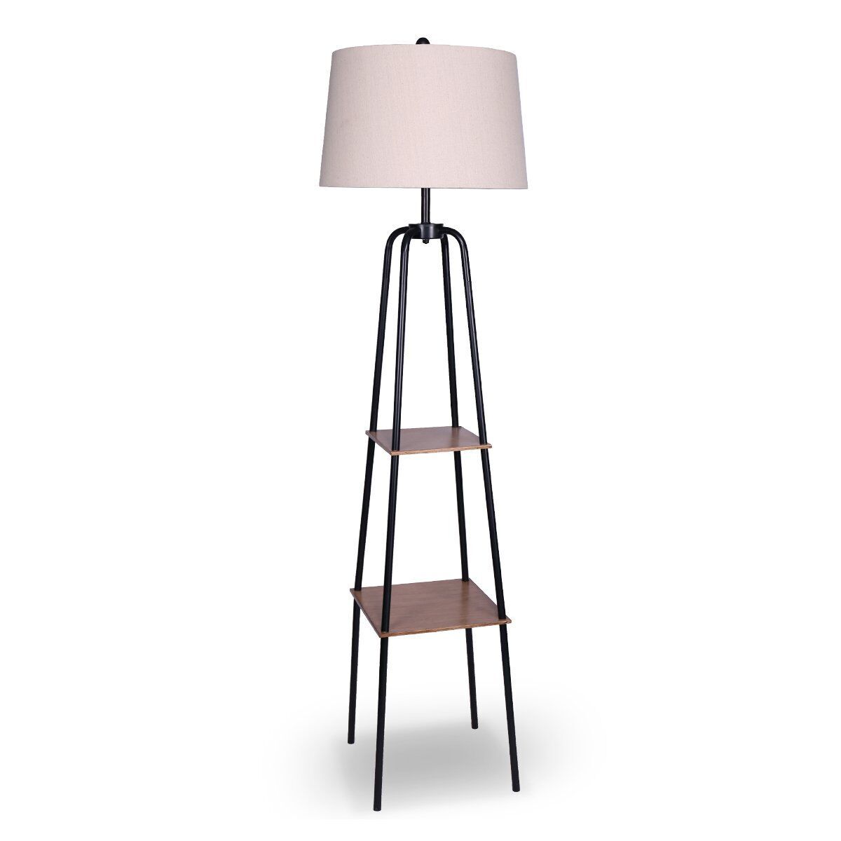 Sarantino Metal Etagere Floor Lamp Shade Metal Shelf in Wood Finish Sarantino Metal Etagere Floor Lamp Shade Metal Shelf in Wood Finish