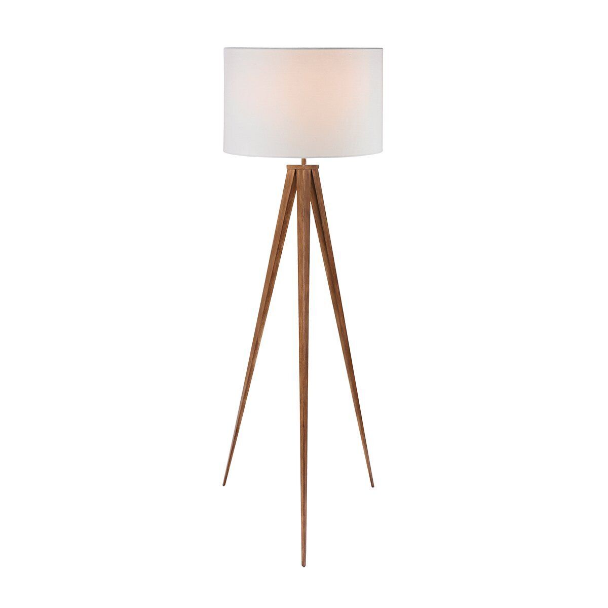 Sarantino Metal Tripod Floor Spot Lamp Shade Drum in Wooden Finish Sarantino Metal Tripod Floor Spot Lamp Shade Drum in Wooden Finish