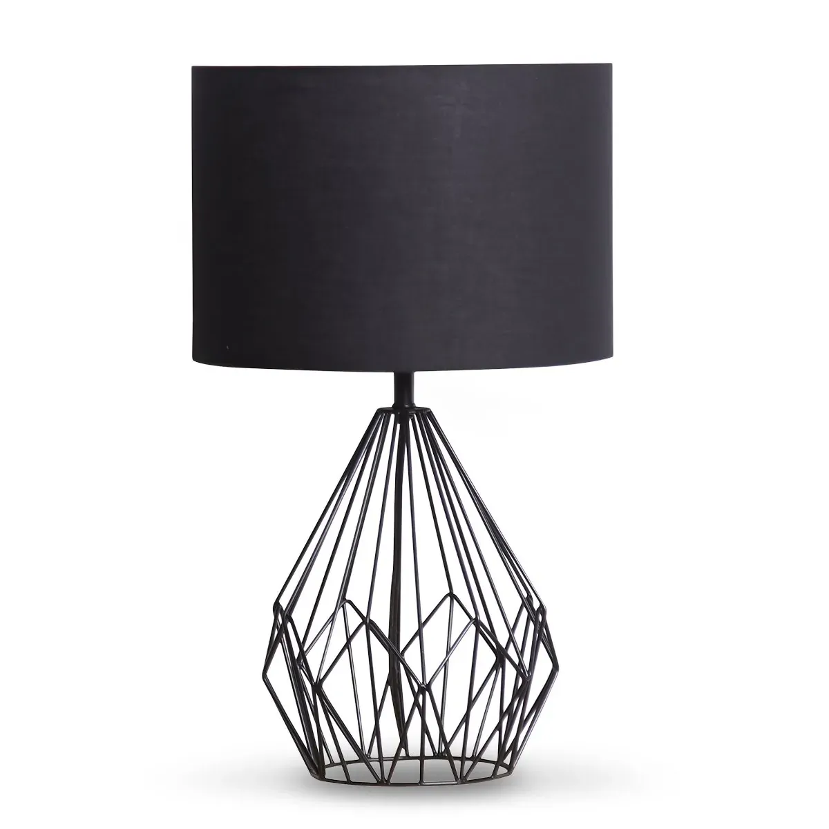 Sarantino Metal Wire Table Lamp in Black Finish With Black Drum Shade Sarantino Metal Wire Table Lamp in Black Finish With Black Drum Shade