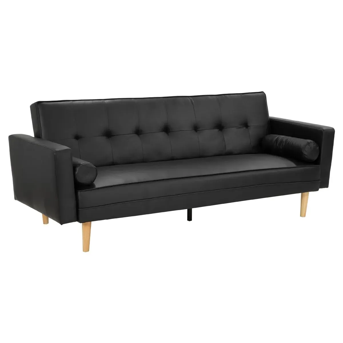Sarantino 3 Seater Faux Leather Sofa Bed Couch with Pillows - Black Sarantino 3 Seater Faux Leather Sofa Bed Couch with Pillows - Black