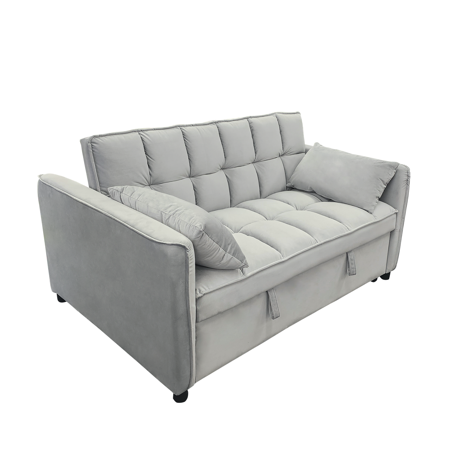 Sarantino Quincy 2-Seater Velvet Sofa Bed in Light Grey with Wooden Frame & Tufted Design Sarantino Quincy 2-Seater Velvet Sofa Bed in Light Grey with Wooden Frame & Tufted Design